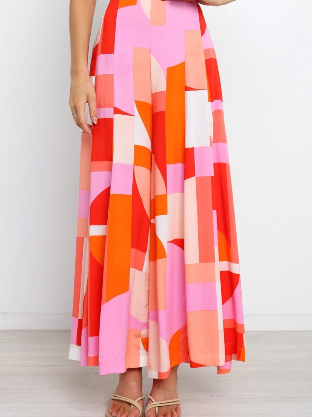 Abstract Geo-Print Maxi Skirt - Pink & Red